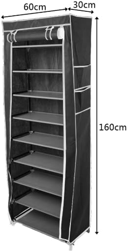 Non-Woven Fabric Shoe Rack, Black, 10-Layer 9 Lattice, Space-Saving, Portable Storage Organizer