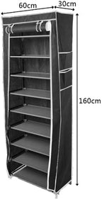 Non-Woven Fabric Shoe Rack, Black, 10-Layer 9 Lattice, Space-Saving, Portable Storage Organizer