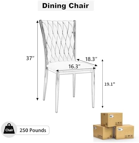 Modern Dining Chairs Set of 6, Light Grey Velvet Woven Kitchen Chair with Silver Metal Legs, Upholstered Cushion & High Back Design, Mid-Century Dining Chairs for Kitchen, Living Room