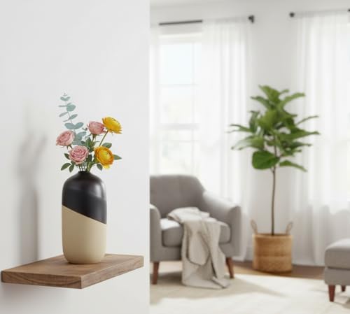 Young's Inc Ceramic Black Dipped Vase for Modern Home Decor, 10.04" Tall, Elegant Minimalist Flower Vase, Beige and Black Ceramic Accent for Living Room, Office, and Contemporary Home Spaces