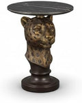 Ferand Leopard Head Accent Table with Faux Marble Top, Decorative Animal Pedestal End Table, Resin Sculpture Side Table for Living Room, Hallway, Bedroom, Luxury Statement Furniture Décor Piece