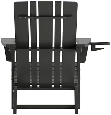 Flash Furniture Halifax Adirondack Chair with Cup Holder, Weather Resistant Poly Resin Adirondack Chair, Black