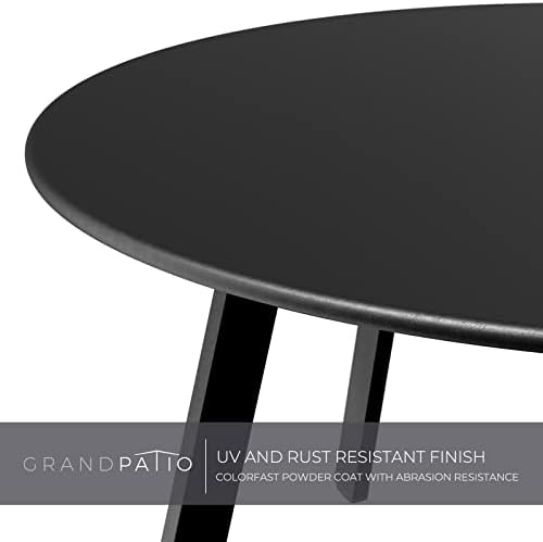 Grand Patio Round Steel Patio Coffee Table, Weather Resistant Outdoor Large Side Table, Black…
