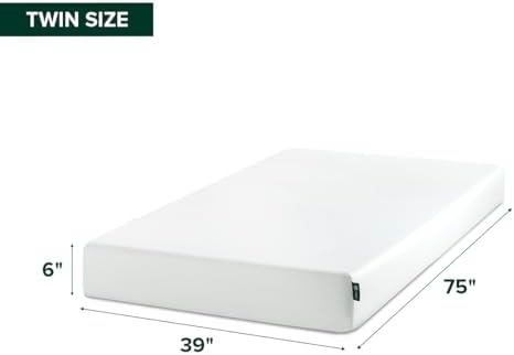 Zinus Green Tea Memory Foam Mattress 6 Inch, Pressure-Relieving Comfort & Full-Body Support, Naturally Fresh, Medium Firm Feel, CertiPUR-US & Oeko-TEX Certified Safe Materials, Twin