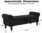 51.5" Corduroy Storage Bench, End of Bed Bench with Storage, Upholstered Bedroom Bench with Rolled Arm, Ottoman Bench for End of Bedroom, Living Room, Entryway (Black)