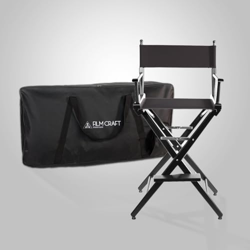 Filmcraft Tall Black Director’s Chair – Professional Folding Makeup Artist Chair with Canvas Seat & Back – Hollywood Film Set, Photography Studio & Hair Stylist Director Chair Black Canvas