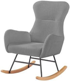 Teddy Rocking Chair, Upholstered Glider Nursery Rocker with Footrest, High Back Adult Relaxation Chair for Living Room Bedroom, Grey