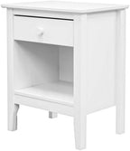 Pemberly Row White Solid Wood End Table/Nightstand, 17 x 13.75 x 25 in, Single Drawer with Cubby, Eco-Friendly Pine Wood, Decorative Handle, Compact Accent Table for Bedroom or Living Room