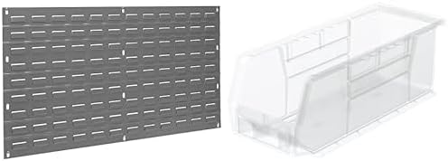 Akro-Mils 36"x19" Steel Wall Mount Louvered Panel with 12-Pack of 11"x4"x4" AkroBins Stackable Plastic Storage Bins (Clear), Organization Bundle for Garage, Workshop, Classroom