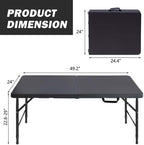 Folding Table 4FT, Portable Heavy Duty Plastic Folding Table with Handle, Waterproof, Easy to Clean, Adjustable Height, Anti-Slip Feet, 300LBS Capacity, Foldable for Indoor Outdoor Use(Black)