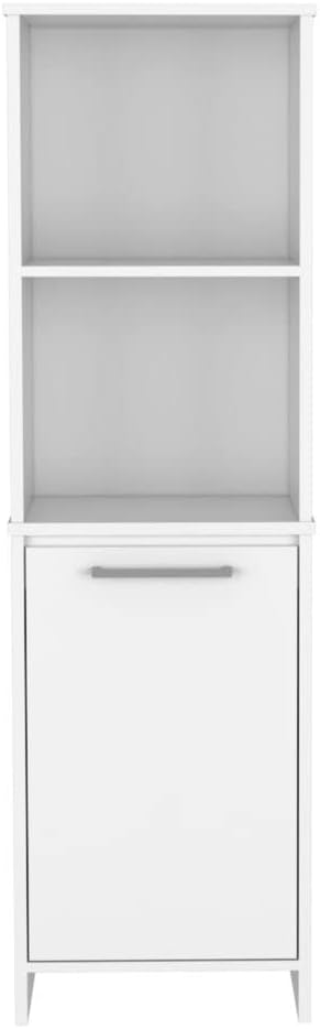 Kitchen Pantry 59" H, Two Open Storage Shelves, Single Door Cabinet, Two Interior Shelves, White,17.71 * 15.74 * 59.29