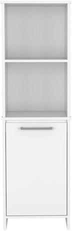 59" H Kitchen Pantry Storage Cabinet with 1 Door and 2 Shelves, Wooden Hutch Cabinet Cupboard Credenza Bufffet Cabinet for Kitchen, Dining Room, Living Room, White