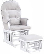 HomVent Nursery Glider Rocking Chair with Ottoman, Upholstered Comfort Nursery Chair & Ottoman with Padded Arms for Napping, Nursing, Reading (White)