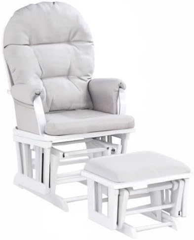 HomVent Nursery Glider Rocking Chair with Ottoman, Upholstered Comfort Nursery Chair & Ottoman with Padded Arms for Napping, Nursing, Reading (White)