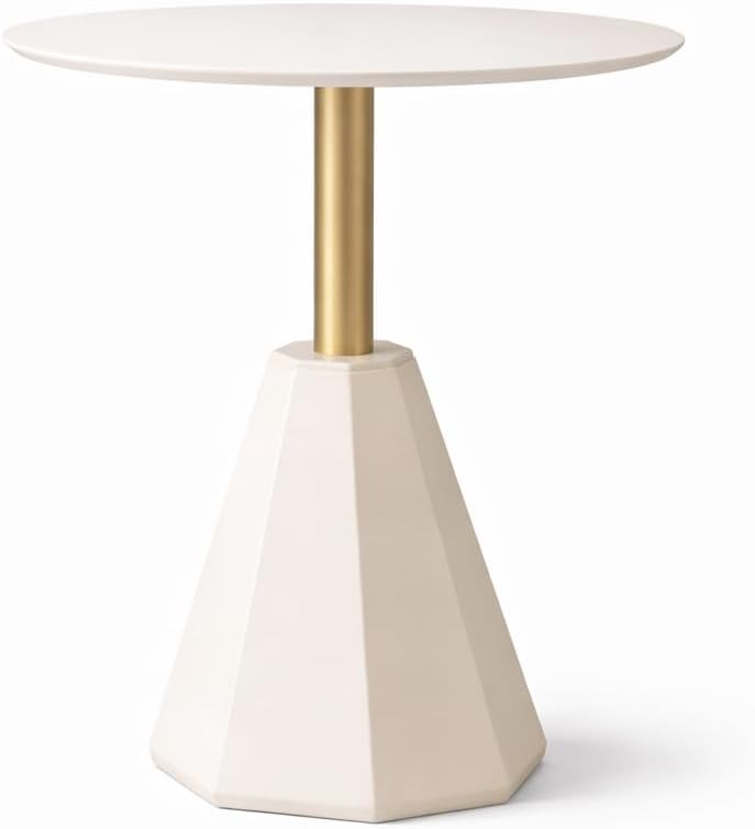 Round Wood Side Table, Coffee Nightstand Cocktail Drink Modern Accent Circle End Table, Wood Pedestal Base for Living Room, Bedroom, Small Spaces, Offices, Ivory