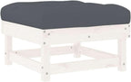 Outdoor Patio Footstool with Anthracite Cushion, White Solid Pine Wood Garden Ottoman, Modular Foot Rest for Deck Backyard Poolside