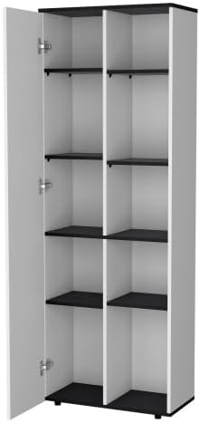 67" H Pantry Cabinet with Door & Open Shelves,Kitchen Food Storage Cabinets Cupboard Credenza Bufffet Cabinet for Kitchen, Dining Room, Living Room,White+Black