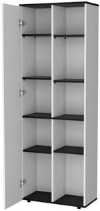 67" H Pantry Cabinet with Door & Open Shelves,Kitchen Food Storage Cabinets Cupboard Credenza Bufffet Cabinet for Kitchen, Dining Room, Living Room,White+Black