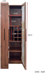 Kitchen Pantry Cabinet with 5-Tier Shelf, Pull-Out Hutch Cabinet with Glass Door & Spice Rack, Freestanding Wine Bar Cabinet with Glass Holder & 8-Bottle Wine Rack for Living Room, Dining Room, Walnut