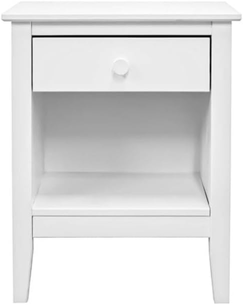 Pemberly Row White Solid Wood End Table/Nightstand, 17 x 13.75 x 25 in, Single Drawer with Cubby, Eco-Friendly Pine Wood, Decorative Handle, Compact Accent Table for Bedroom or Living Room