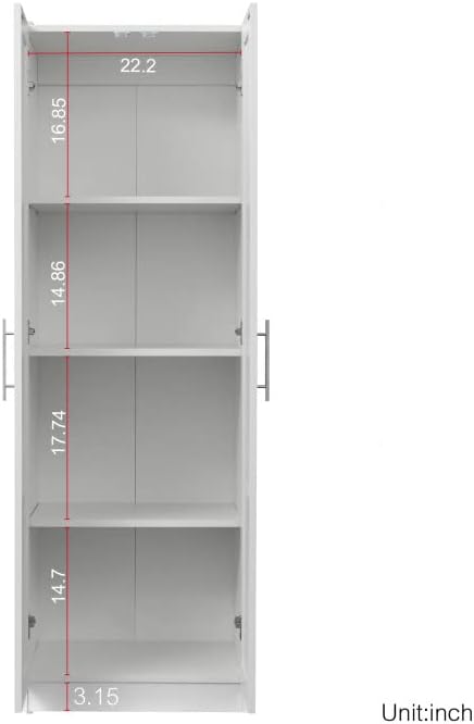 LUMISOL High Kitchen Pantry Cabinet with 2 Doors, Buffet Cupboards Sideboard with 3 Shelves, Kitchen Hutch for Living Room Dining Room, White