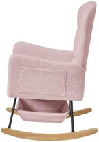 Pink Teddy Glider Rocker, Comfy Upholstered Nursery Rocking Chair with High Backrest, Modern Accent Armchair for Bedroom Living Room, Wood Legs & Steel Frame