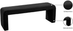 Meridian Furniture Minimalist Collection Modern | Contemporary Velvet Upholstered Bench, 53" W x 14.75" D x 18.25" H, Black