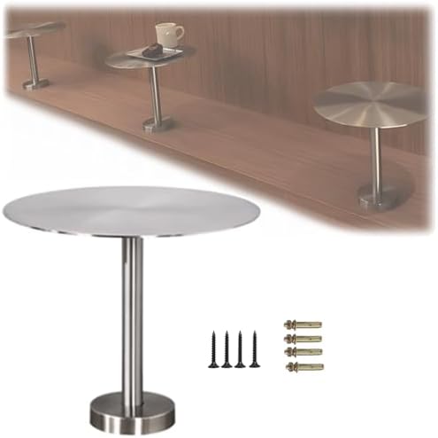 Space-Saving Wall-Mounted Round Table - Modern Stainless Steel Small Tray End Table for Coffee Shops & Booths - Ideal for Limited Spaces and Maximizing Efficiency