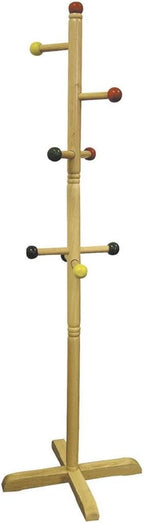 49.5" Tall Wooden Standing Coat Rack, Natural, 8 Colored Pegs