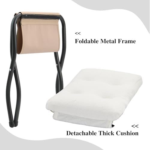 15"(H) Folding Ottoman, Set of 2, Foldable Footrest Stool, Small Foot Stool for Couch, Collapsible Foot Rest Ottoman for Sofa, Accent Padded Ottomans for Living Room, Bedroom, White
