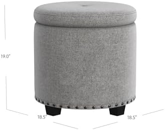 HomePop 18.5" Round Storage Ottoman with Nailheads - Heathered Gray