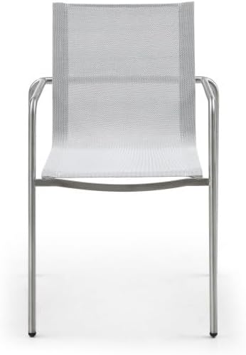 HomeRoots Set of Four Light Gray Steel Sling Outdoor Arm Chairs