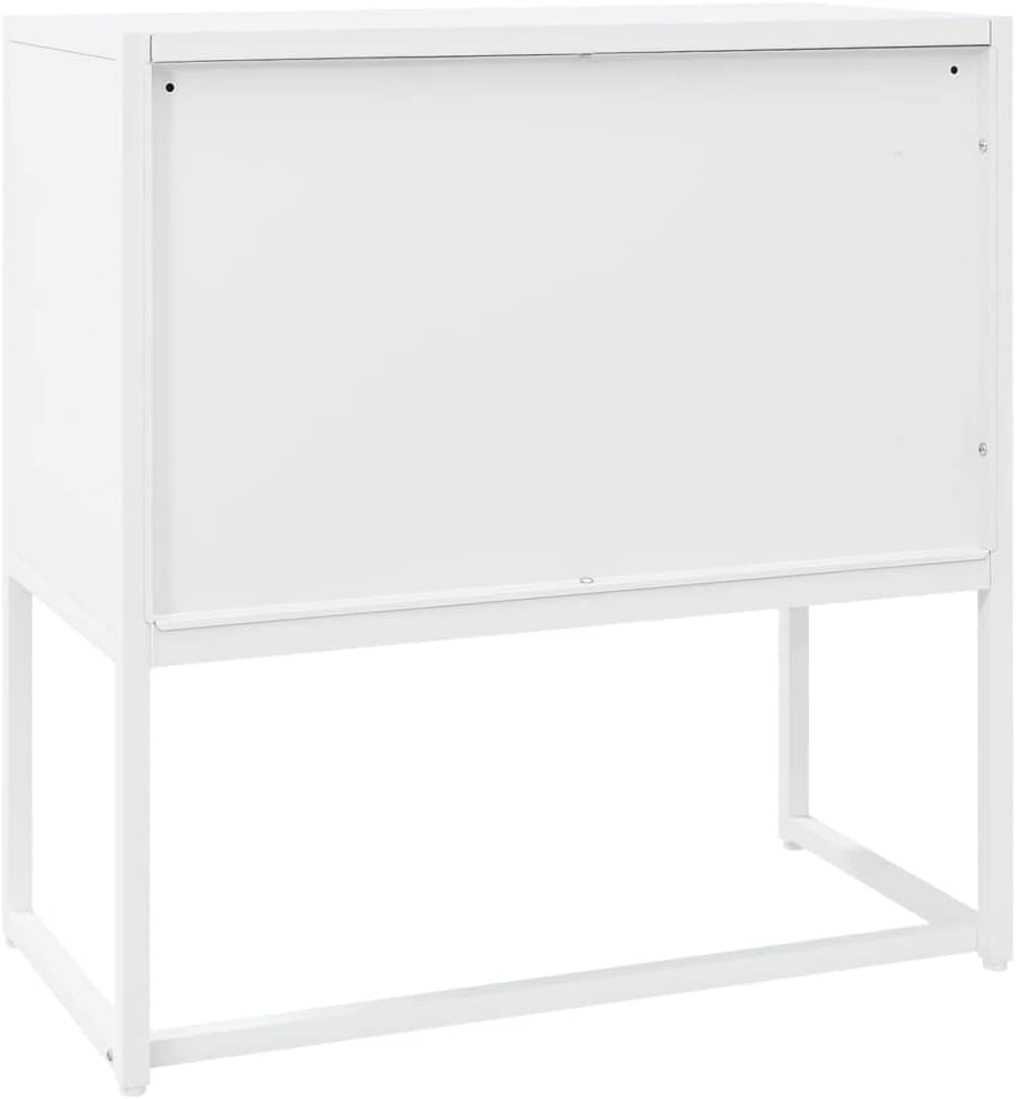 White Steel Sideboard with Adjustable Levelers, Modern Rectangular Storage Cabinet for Living Room and Dining Room, Sleek Design with Single Shelf, Sturdy Powder-Coated Steel