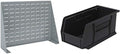 Akro-Mils 28"x8"x20" Steel Louvered Panel Work Bench Storage Rack with 12-Pack of 11 x5 x5 AkroBins Stackable Plastic Storage Bins (Black), Organization Bundle for Garage, Workshop, Classroom