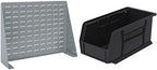 Akro-Mils 28"x8"x20" Steel Louvered Panel Work Bench Storage Rack with 12-Pack of 11 x5 x5 AkroBins Stackable Plastic Storage Bins (Black), Organization Bundle for Garage, Workshop, Classroom