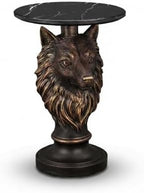 Luxury Wolf Head Accent Table with Faux Marble Top, Animal Sculpture End Table, Resin Decorative Side Table for Living Room, Bedroom, Office, Statement Furniture Piece, Modern Home Décor