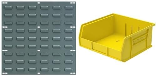 Akro-Mils 4-Pack 18"x19" Steel Wall Mount Louvered Panel with 6-Pack of 11 x11 x5 AkroBins Stackable Plastic Storage Bins (Yellow), Organization Bundle for Garage, Workshop, Classroom