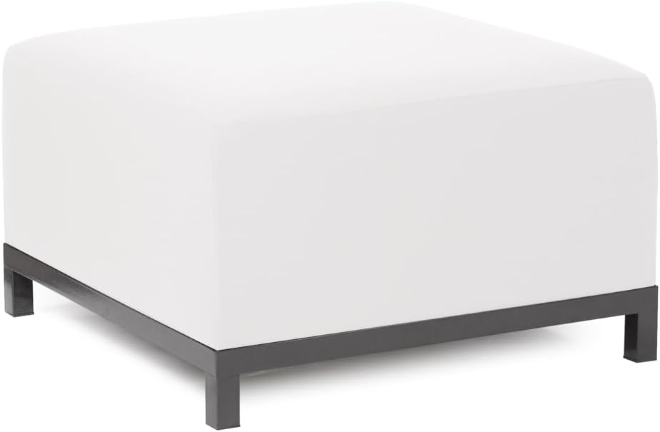 Howard Elliott Axis Patio Ottoman with Cover, Upholstered Footstoll Coffee Table Ottoman Bench, Seating Futniture for Both Indoor & Outdoor Home and Office, Titanium Frame, Seascape Natural