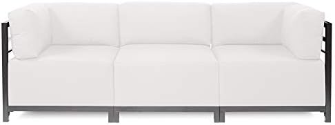 Howard Elliott Axis Patio Ottoman with Cover, Upholstered Footstoll Coffee Table Ottoman Bench, Seating Futniture for Both Indoor & Outdoor Home and Office, Titanium Frame, Seascape Natural