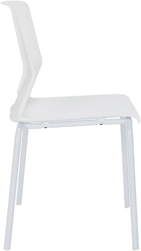 White Stackable Chairs Set of 4, Modern Office Guest Chair Wide Seat, Stackable Dining Chairs, Plastic Chair for Conference Room, Living Room, Waiting Area, Classroom.