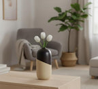 Young's Inc Ceramic Black Dipped Vase for Modern Home Decor, 10.04" Tall, Elegant Minimalist Flower Vase, Beige and Black Ceramic Accent for Living Room, Office, and Contemporary Home Spaces
