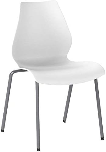 Flash Furniture Hercules Series Modern Plastic Stacking Event/Waiting Room Chairs, Ergonomic Lobby Chairs with Contoured Seats, Set of 5, White/Silver