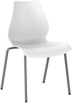 Flash Furniture Hercules Series Modern Plastic Stacking Event/Waiting Room Chairs, Ergonomic Lobby Chairs with Contoured Seats, Set of 5, White/Silver