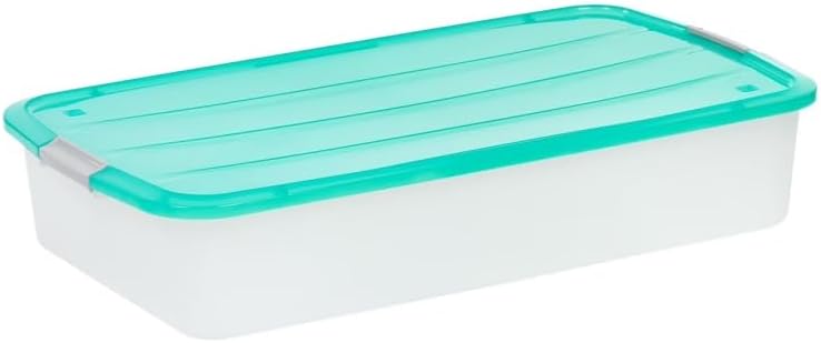 Under Bed Storage Bin Containers with Lid 56 Quart – 32.5"x17.8"x6.5"-Clear Plastic Storage Bins with Latch Lid for Blankets, Shoes, Baby Clothes, Wrapping Paper, Bedding
