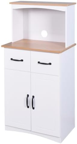 Kitchen Pantry Cabinet, Wooden Buffet Sideboard for Coffee Maker & Toaster, Storage Cabinet for Snacks, Spices & Wine, Fits Kitchen, Dining Room & Coffee Bar,Brown White
