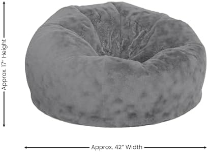 EMMA + OLIVER Denver Oversized Gray Furry Bean Bag Chair for Kids and Adults