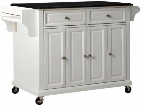 Crosley Furniture Full Size Granite Top Rolling Kitchen Island Storage Cart, Microwave Stand, Spice Rack, White