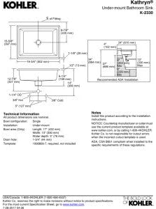 Kohler K-2330-96 Interior 1-Bowl Undermount Bath Sink Biscuit