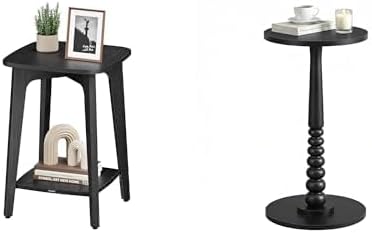 VASAGLE Small Square End Table, Round End Drink Table, Charcoal Gray ULET236B01 and Ink Black ULET293BC01S