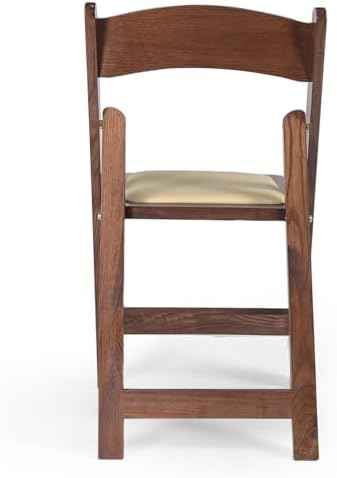 Wooden Folding Chairs with Cushion, Stackable Commercial Seats, Chairs for Weddings, Banquets, and Events, Set of 4, Classic Fruitwood